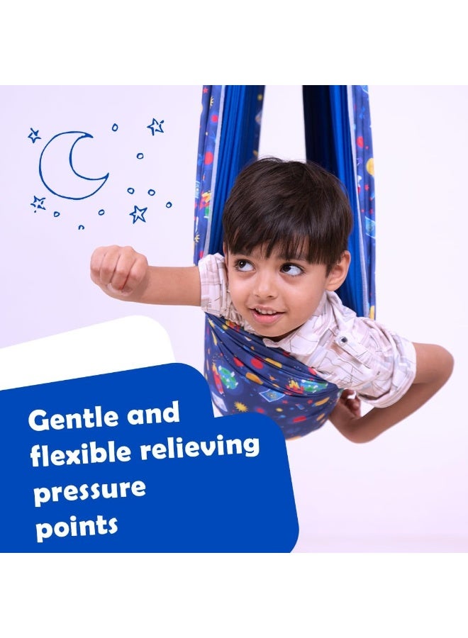 abley's Sensory Therapy Swing, Double-Layered Lycra, Space Pattern Blue with Hardware, Indoor Hanging Hammock for Children with Special Needs - Image 5